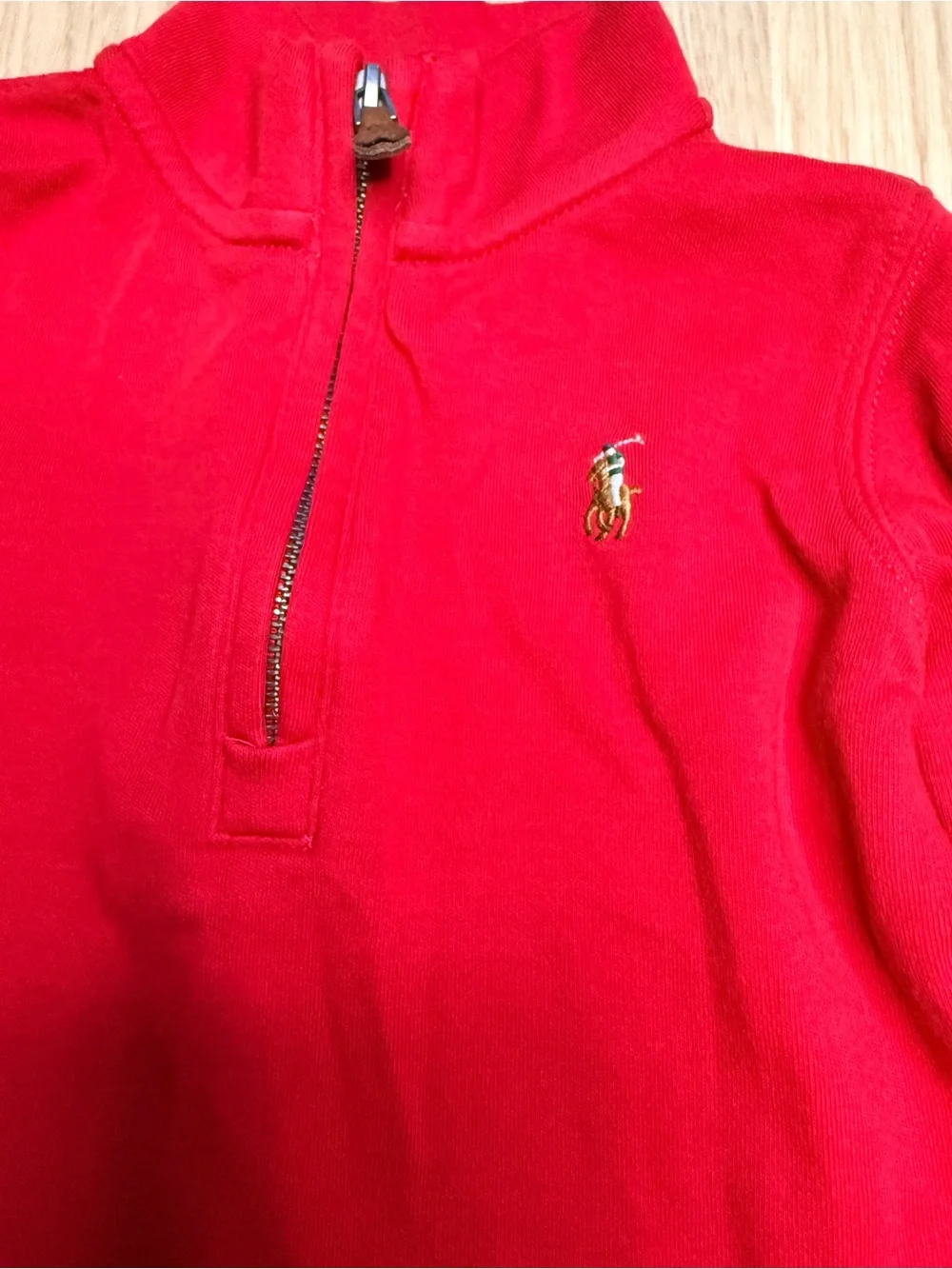 RALPH LAUREN Kids Quarter Zip Pull Over Red 100% Cotton Embroidered Pony Sz 18M